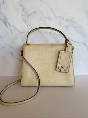 Valentino Cream Leather Top-Handle Crossbody Bag with Gold Hardware